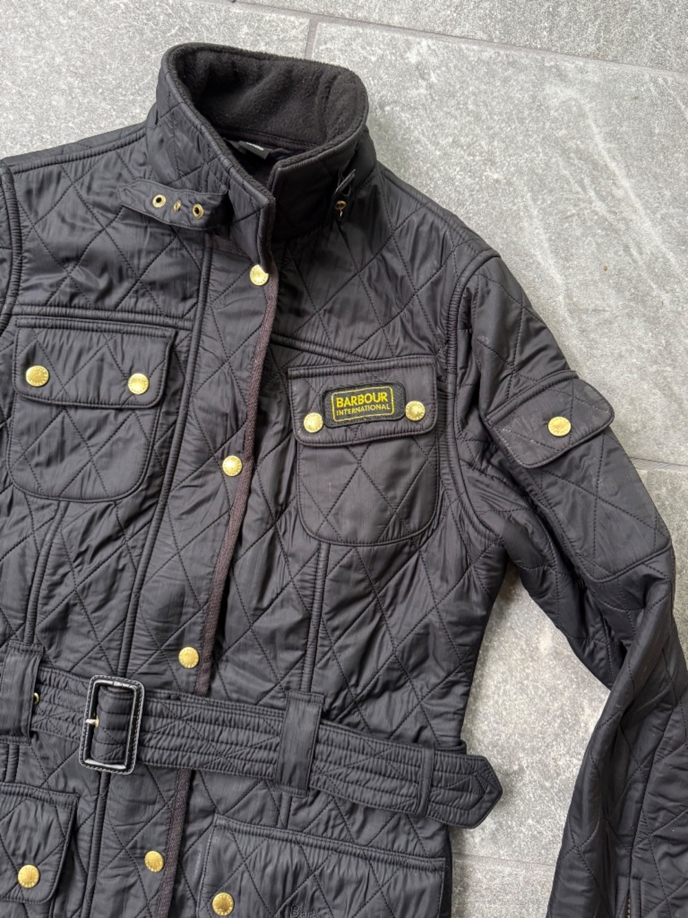 Barbour International Polarquilt Belted Quilted Jacket Black UK 10 / US 6